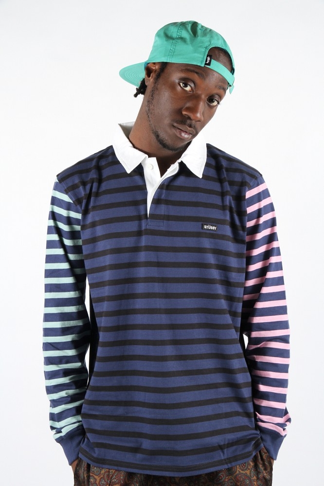 Stüssy Jonah Stripe LS Rugby Navy | Animal Tracks