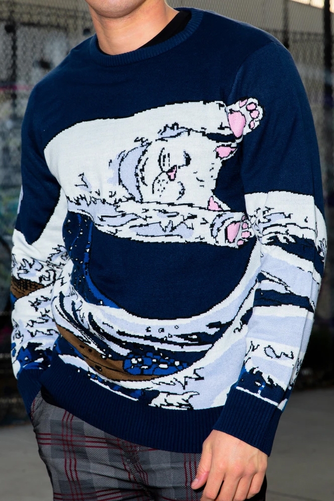 RIPNDIP Great Wave Sweater Navy Animal Tracks