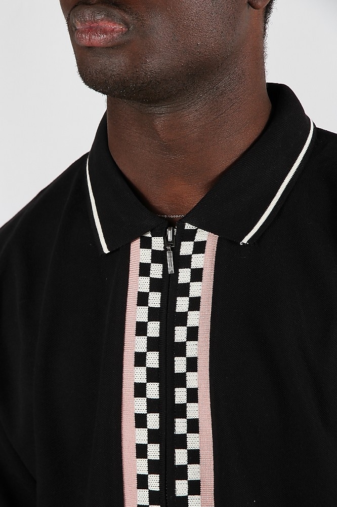 Stussy LIGHT WEIGHT LS ZIP POLO 黒 XXL Stussy Light Weight Long Sleeve Zip Polo - Black Stripe