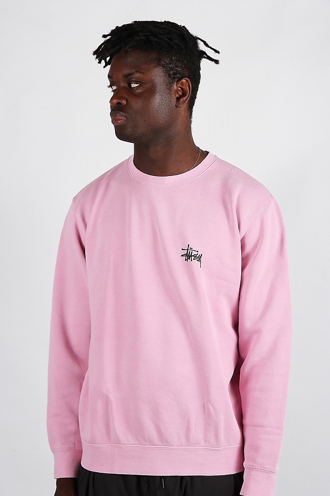 Stüssy Basic Logo Pig Dyed Crew Pink | Animal Tracks Stüssy Basic Logo Pig Dyed Crew Pink | Animal Tracks