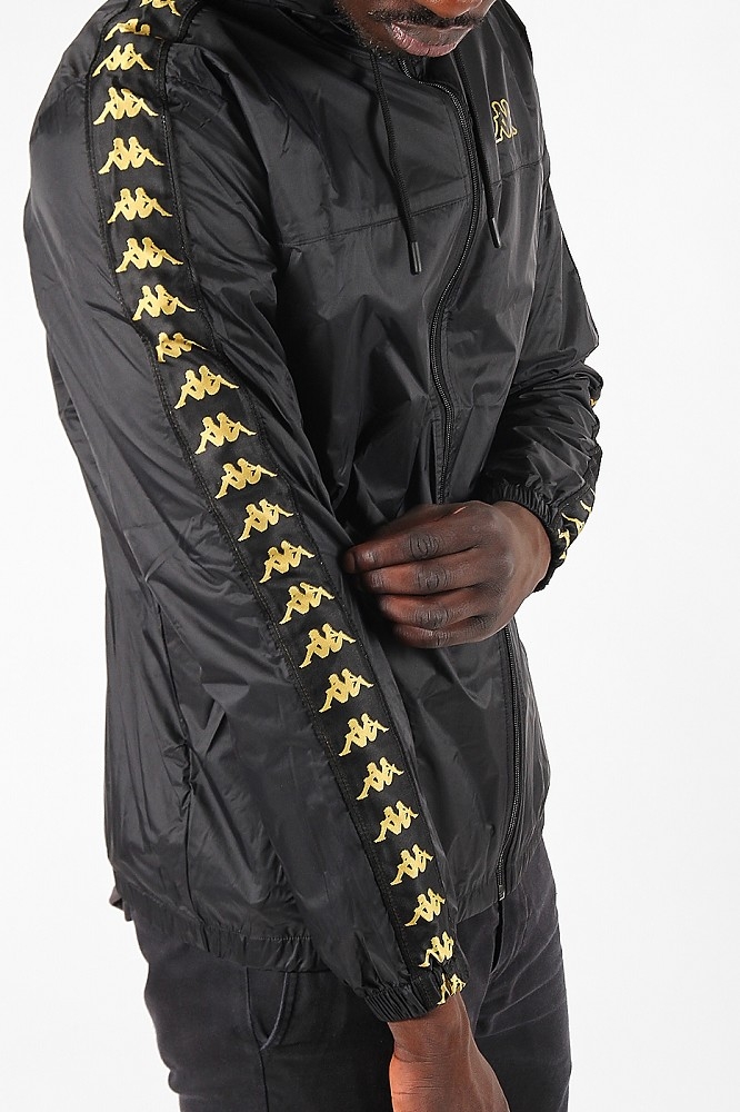 Kappa 222 Banda Dawson Jacket Black Gold Windbreaker Jacken Animal Tracks