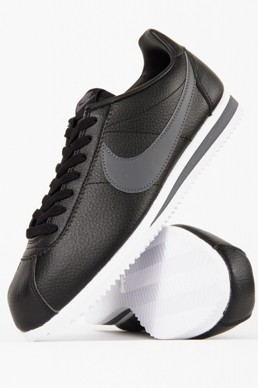 nike cortez black grey leather